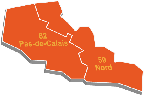 Carte des départements NORD (59) et PAS DE CALAIS (62)